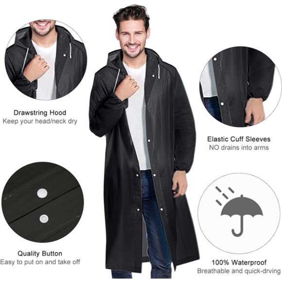 NVioAsport Rain Ponchos for Adults, Reusable Lightweight Rain Coat for Men and W - Picture 3 of 7